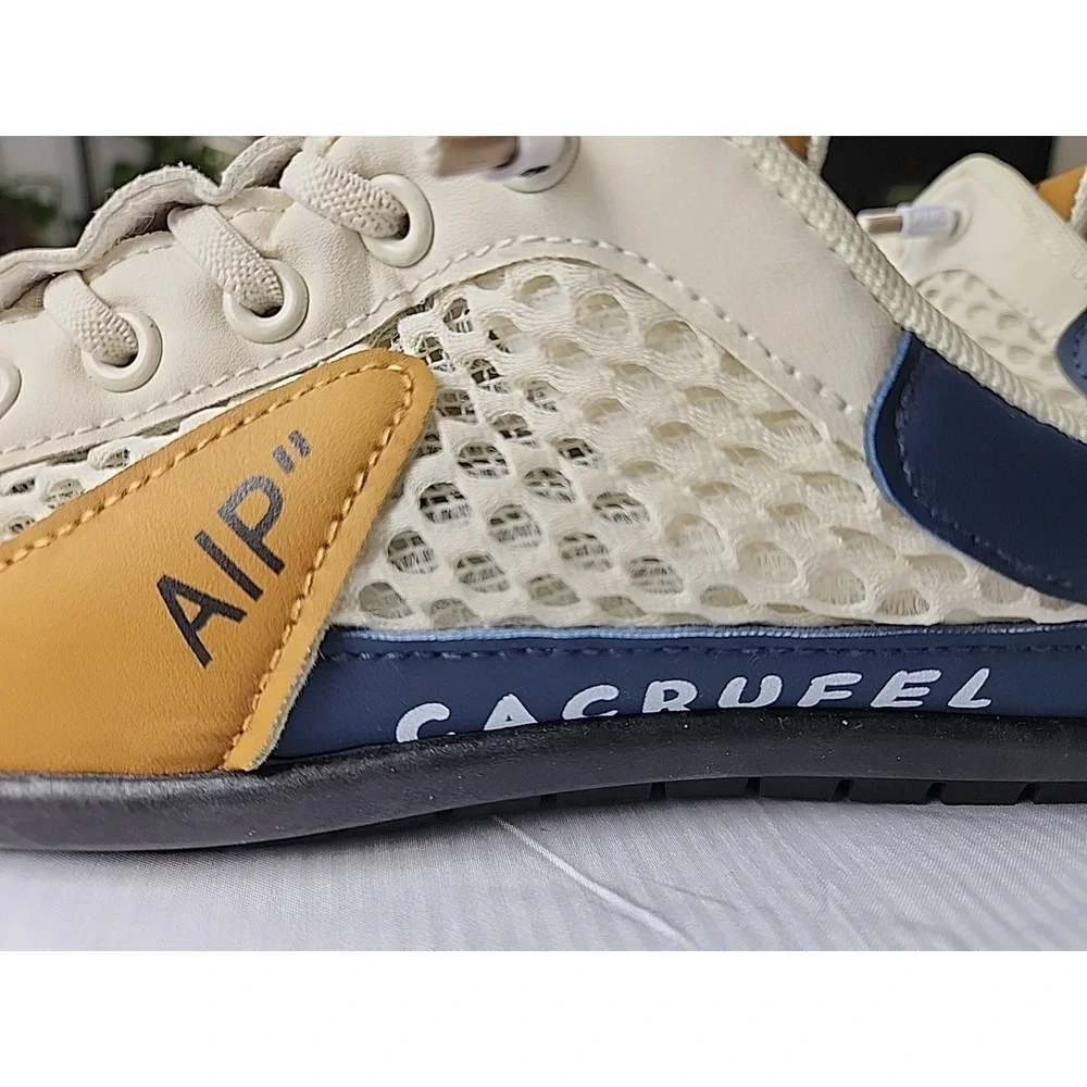 CACRUFEL VIP Mesh Breathable LaceUp Men's 12.5 Slip-On Sneaker‎ White Blue Brown